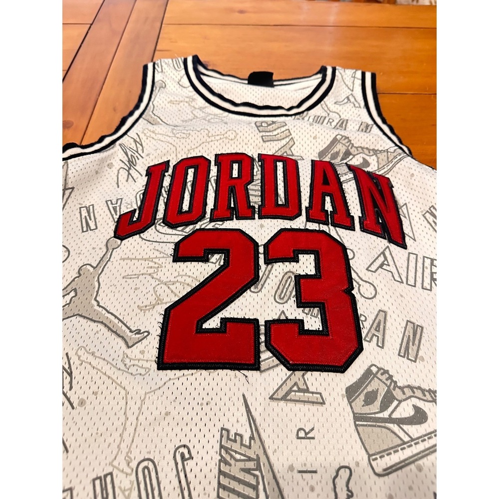 Nike Air Jordan 23 Kids XL Basketball‎ Jersey White All Over Print Mesh Tank - Picture 4 of 7